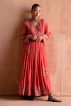 Swatti Kapoor_Coral 40gm Chanderi Printed And Hand Embroidered Apurva Block  _Online_at_Aza_Fashions