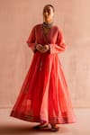 Shop_Swatti Kapoor_Coral 40gm Chanderi Printed And Hand Embroidered Apurva Block  _Online_at_Aza_Fashions