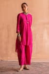 Shop_Swatti Kapoor_Pink Handloom Cotton Gokul Handwoven Pleated Pant _at_Aza_Fashions
