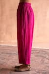 Swatti Kapoor_Pink Handloom Cotton Gokul Handwoven Pleated Pant _at_Aza_Fashions