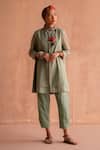 Buy_Swatti Kapoor_Green 40gm Chanderi Printed And Hand Embroidered Kalindi Block Kurta  _at_Aza_Fashions