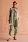 Buy_Swatti Kapoor_Green 40gm Chanderi Printed And Hand Embroidered Kalindi Block Kurta  _Online_at_Aza_Fashions
