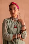 Swatti Kapoor_Green 40gm Chanderi Printed And Hand Embroidered Kalindi Block Kurta  _at_Aza_Fashions