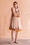 Swatti Kapoor_White 40gm Chanderi Printed Abstract Round Neck Kishori Short Anarkali _Online_at_Aza_Fashions