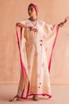 Buy_Swatti Kapoor_White Chanderi Embroidery, Sequins V-neck Lalita Hand Block Print Kaftan _Online_at_Aza_Fashions