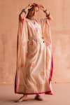 Shop_Swatti Kapoor_White Chanderi Embroidery, Sequins V-neck Lalita Hand Block Print Kaftan _Online_at_Aza_Fashions