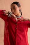 Swatti Kapoor_Red 40gm Chanderi Printed And Hand Embroidered Abstract Prema Shirt  _at_Aza_Fashions