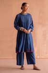 Buy_Swatti Kapoor_Blue 40gm Chanderi Hand Embroidered Sequin And Bead Work Radhika Smocked Yoke _at_Aza_Fashions