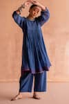 Swatti Kapoor_Blue 40gm Chanderi Hand Embroidered Sequin And Bead Work Radhika Smocked Yoke _Online_at_Aza_Fashions