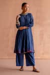 Buy_Swatti Kapoor_Blue 40gm Chanderi Hand Embroidered Sequin And Bead Work Radhika Smocked Yoke _Online_at_Aza_Fashions