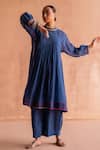 Shop_Swatti Kapoor_Blue 40gm Chanderi Hand Embroidered Sequin And Bead Work Radhika Smocked Yoke _Online_at_Aza_Fashions
