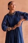 Swatti Kapoor_Blue 40gm Chanderi Hand Embroidered Sequin And Bead Work Radhika Smocked Yoke _at_Aza_Fashions