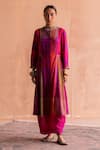 Swatti Kapoor_Pink Handwoven Yarn Dyed Silk Checkered Round Rohini Kurta _Online_at_Aza_Fashions