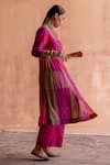 Shop_Swatti Kapoor_Pink Handwoven Yarn Dyed Silk Checkered Round Rohini Kurta _Online_at_Aza_Fashions