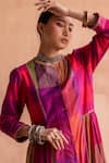 Swatti Kapoor_Pink Handwoven Yarn Dyed Silk Checkered Round Rohini Kurta _at_Aza_Fashions