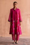 Swatti Kapoor Pink 60gm Chanderi Hand Block Printed Polka Saket Sleeve Kurta Online at Aza Fashions Swatti Kapoor_Pink 60gm Chanderi Hand Block Printed Polka Saket Sleeve Kurta _Online_at_Aza_Fashions