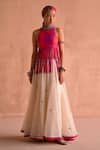 Swatti Kapoor_Pink Handwoven Yarn Dyed Silk Embroidery Bead Round Sham Quilted Top  _Online_at_Aza_Fashions