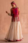 Buy_Swatti Kapoor_Pink Handwoven Yarn Dyed Silk Embroidery Bead Round Sham Quilted Top  _Online_at_Aza_Fashions