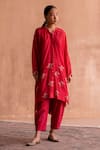 Swatti Kapoor_Red 40gm Chanderi Hand Block Printed Polka Dots Vrisa Kurta  _Online_at_Aza_Fashions