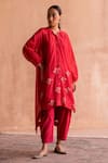 Buy_Swatti Kapoor_Red 40gm Chanderi Hand Block Printed Polka Dots Vrisa Kurta  _Online_at_Aza_Fashions