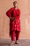 Shop_Swatti Kapoor_Red 40gm Chanderi Hand Block Printed Polka Dots Vrisa Kurta  _Online_at_Aza_Fashions