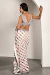 Shop_K-Anshika_Off White Georgette Printed Geometric Leaf Neck Pre-draped Saree With Blouse _at_Aza_Fashions