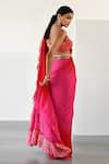 Buy_k-anshika_Red Georgette Printed Bandhani Scoop Colorblock Pre-draped Saree With Blouse _Online_at_Aza_Fashions