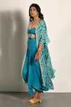 Buy_K-Anshika_Blue Georgette Printed Bandhani Open Jacket Skirt Set _Online_at_Aza_Fashions