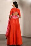 Shop_K-Anshika_Orange Georgette Embroidery Thread V Neck Stripe Lehenga Set _at_Aza_Fashions