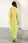 Shop_K-Anshika_Green Georgette Tassels Keyhole Neck Chevron Print Kaftan _at_Aza_Fashions