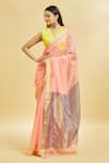 Buy_Mint N Oranges_Peach Saree Pure Chanderi With Blouse Piece _at_Aza_Fashions