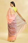 Shop_Mint N Oranges_Peach Saree Pure Chanderi With Blouse Piece _at_Aza_Fashions