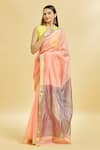 Mint N Oranges_Peach Saree Pure Chanderi With Blouse Piece _Online_at_Aza_Fashions