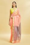 Mint N Oranges_Peach Saree Pure Chanderi With Blouse Piece _at_Aza_Fashions