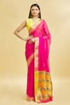 Buy_Mint N Oranges_Pink Saree Pure Chanderi With Blouse Piece  _at_Aza_Fashions