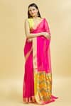 Buy_Mint N Oranges_Pink Saree Pure Chanderi With Blouse Piece  _Online_at_Aza_Fashions