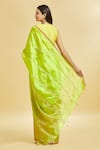 Shop_Mint N Oranges_Green Saree Pure Chanderi Silk Woven Zari Stripe Pattern With Blouse Piece _at_Aza_Fashions