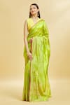 Mint N Oranges_Green Saree Pure Chanderi Silk Woven Zari Stripe Pattern With Blouse Piece _Online_at_Aza_Fashions