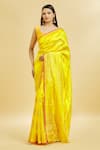 Mint N Oranges_Yellow Saree Pure Chanderi Silk Woven Zari Plain With Blouse Piece _Online_at_Aza_Fashions