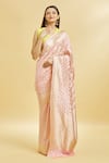 Buy_Mint N Oranges_Pink Banarasi Silk Woven Zari Floral And Vintage Pattern Saree With Blouse Piece _at_Aza_Fashions