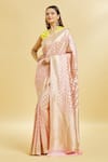 Buy_Mint N Oranges_Pink Banarasi Silk Woven Zari Floral And Vintage Pattern Saree With Blouse Piece _Online_at_Aza_Fashions