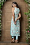 Aariyana Couture_Blue Kurta Butterfly Net Embroidery Floral Round Neck With Pant _Online_at_Aza_Fashions