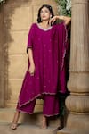 Buy_Aariyana Couture_Purple Kaftan And Pant Cotton Silk Embroidery Sequin V Tikki Work Kurta & Set _at_Aza_Fashions