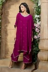 Shop_Aariyana Couture_Purple Kaftan And Pant Cotton Silk Embroidery Sequin V Tikki Work Kurta & Set _Online_at_Aza_Fashions