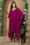 Buy_Aariyana Couture_Purple Kaftan And Pant Cotton Silk Embroidery Sequin V Tikki Work Kurta & Set 