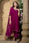 Shop_Aariyana Couture_Purple Kaftan And Pant Cotton Silk Embroidery Sequin V Tikki Work Kurta & Set 