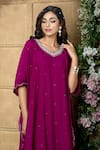 Aariyana Couture_Purple Kaftan And Pant Cotton Silk Embroidery Sequin V Tikki Work Kurta & Set _Online