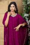 Shop_Aariyana Couture_Purple Kaftan And Pant Cotton Silk Embroidery Sequin V Tikki Work Kurta & Set _at_Aza_Fashions