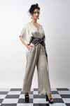 Buy_Meesa_Grey Plain V Neck Jumpsuit With Roar Corset Belt  _Online_at_Aza_Fashions