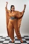 Buy_Meesa_Brown Plain V Neck Batwing Sleeve Jumpsuit  _at_Aza_Fashions